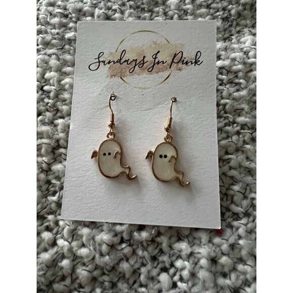 GHOSTIE White Ghost Halloween Earrings NEW - Picture 1 of 3